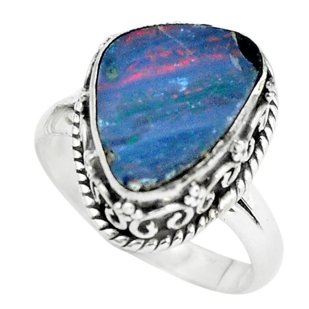 Natural blue doublet opal australian 925 silver solitaire ring size 7.5 p61366