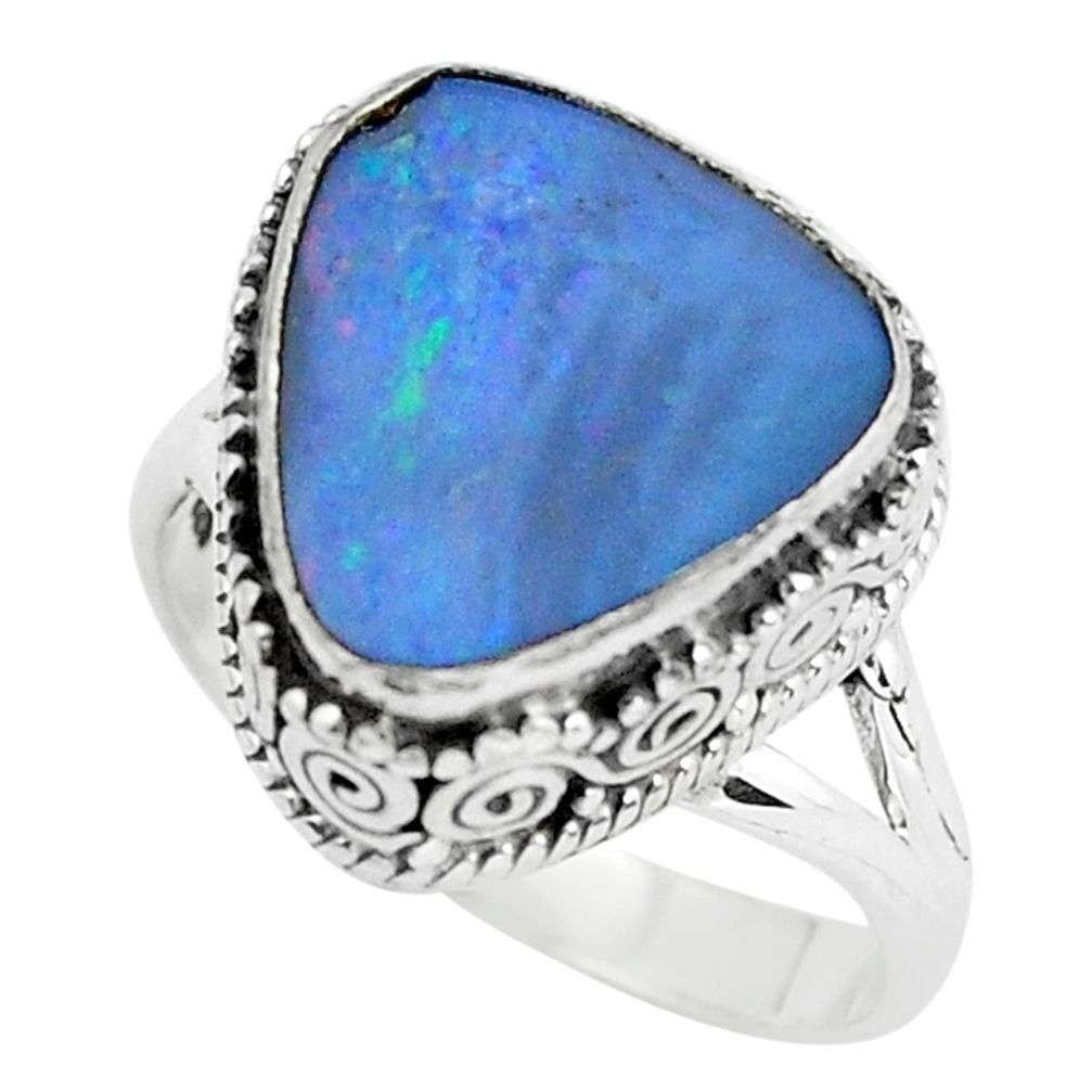 Natural blue doublet opal australian 925 silver solitaire ring size 7.5 p61367