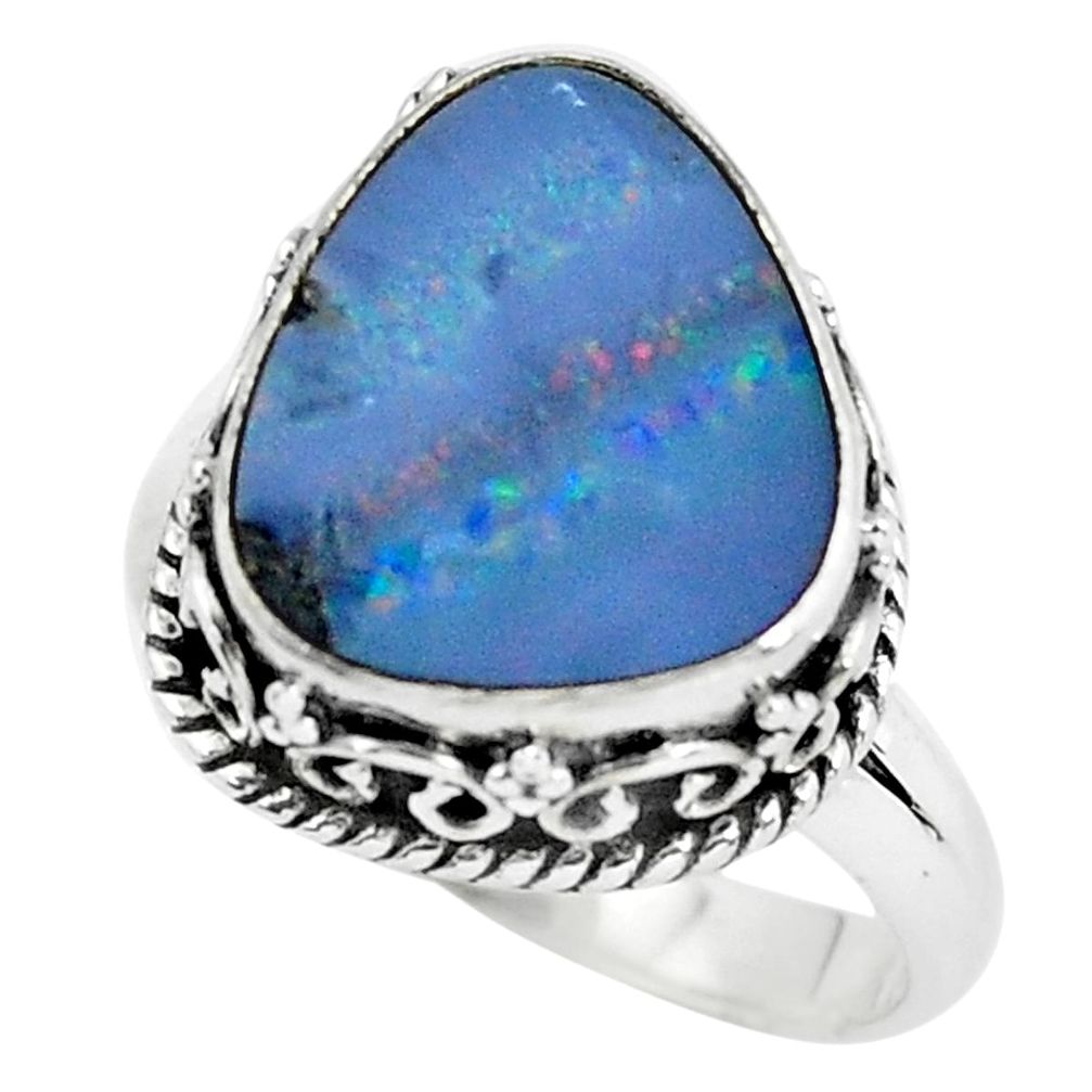 Natural blue doublet opal australian 925 silver solitaire ring size 8 p61373