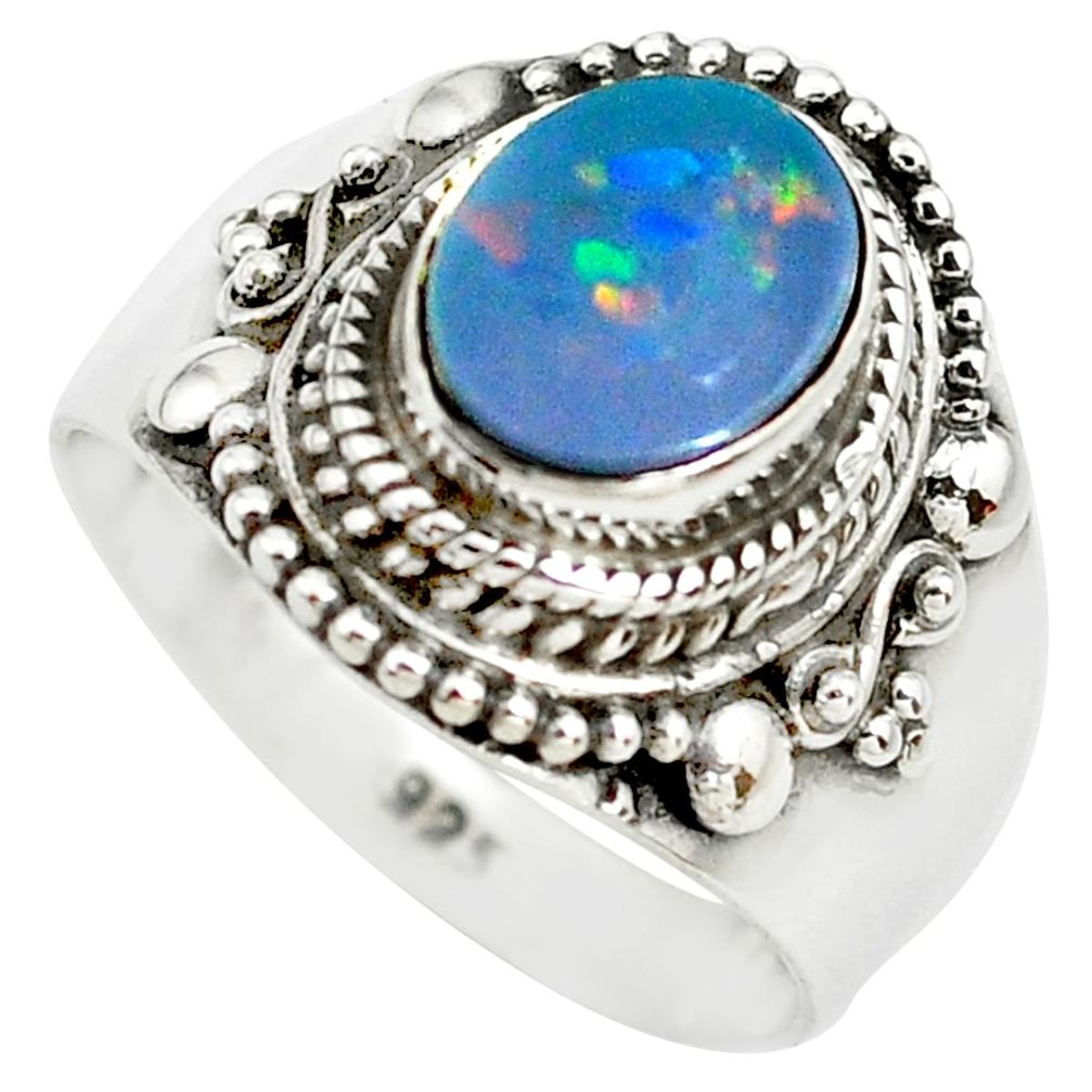 Natural blue doublet opal australian 925 silver solitaire ring size 6.5 p71566