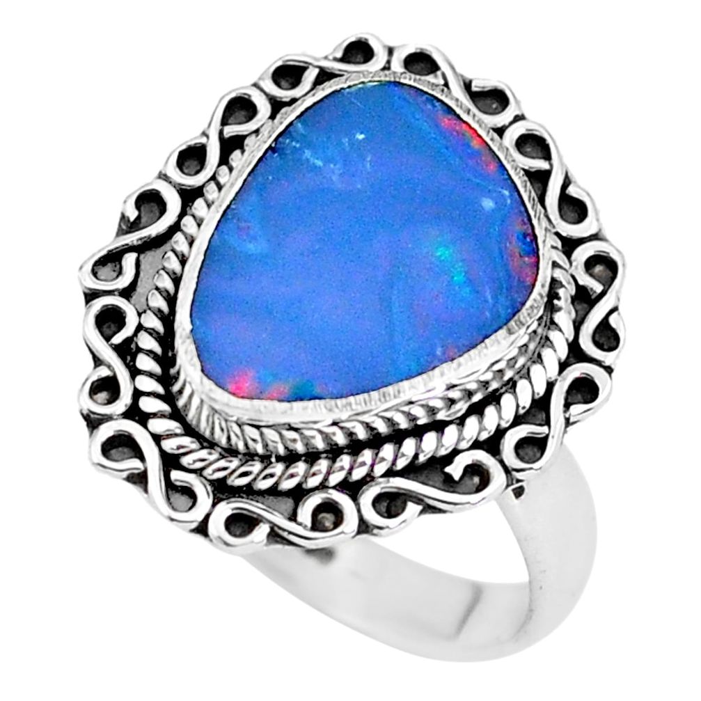 5.38cts natural blue doublet opal australian fancy silver ring size 7.5 p60260
