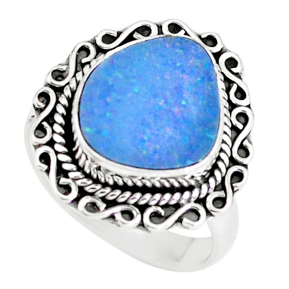5.79cts natural blue doublet opal australian silver solitaire ring size 8 p60253