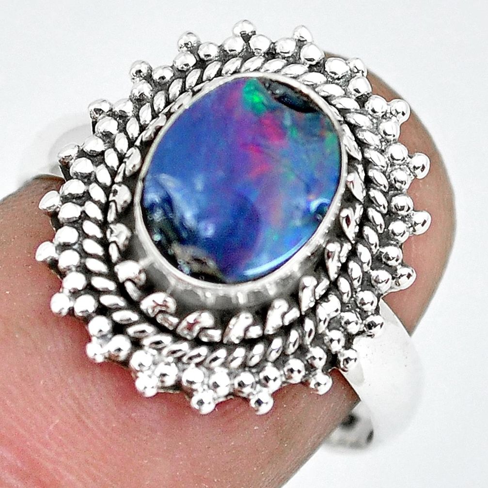 2.67cts natural blue doublet opal australian silver solitaire ring size 7 p63122