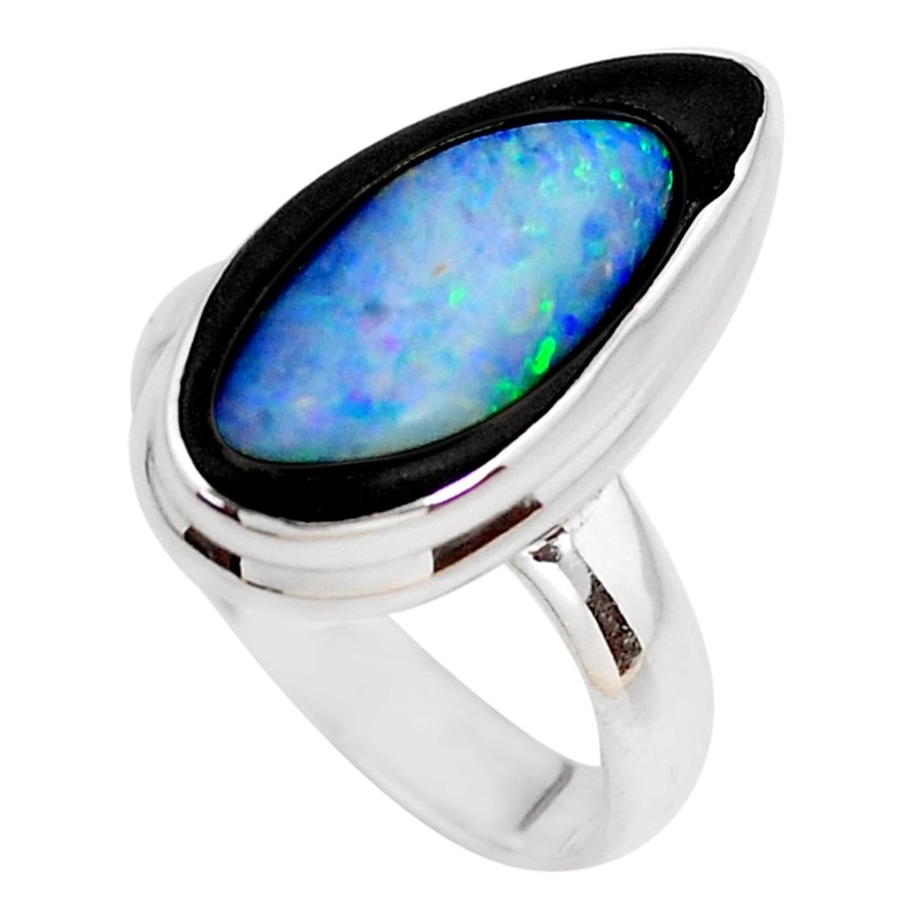 9.32cts natural blue doublet opal in onyx 925 sterling silver ring size 8 p53837