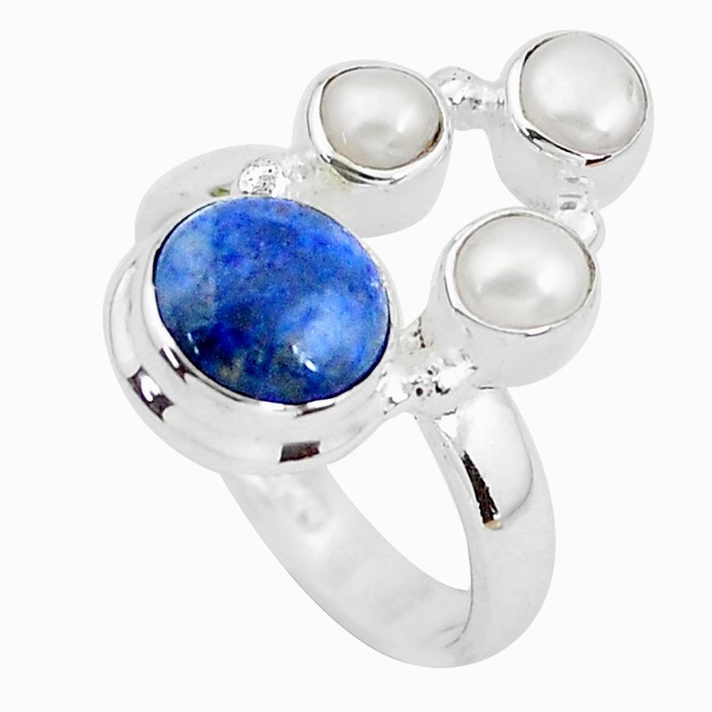 5.27cts natural blue dumortierite pearl 925 sterling silver ring size 6.5 p52611