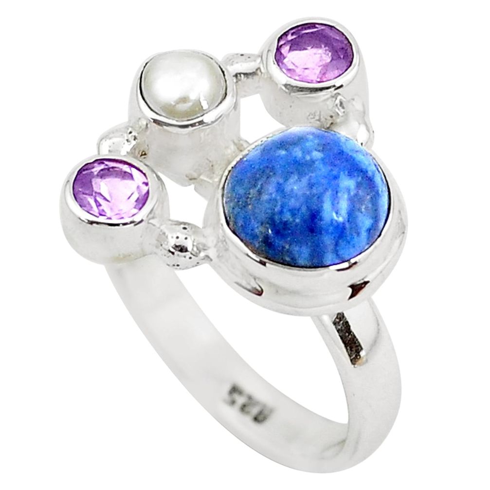 5.79cts natural blue dumortierite pearl 925 sterling silver ring size 8 p52613
