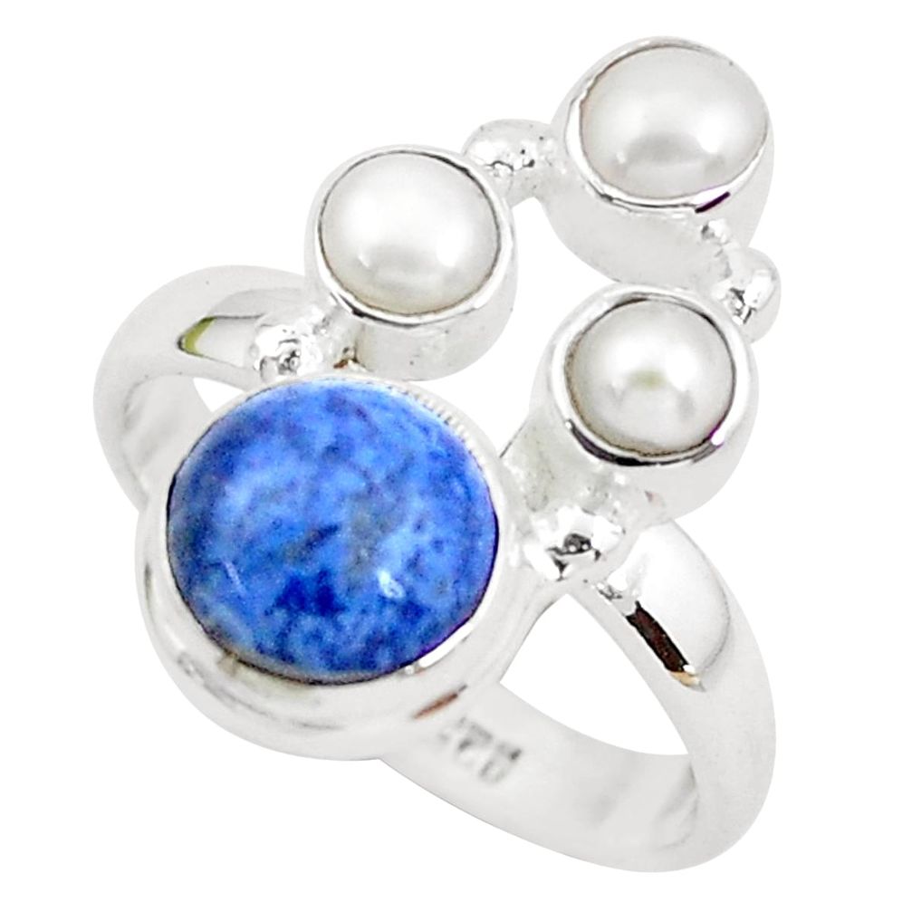 6.03cts natural blue dumortierite pearl 925 sterling silver ring size 7.5 p52618