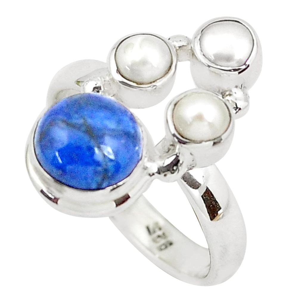 5.52cts natural blue dumortierite pearl 925 sterling silver ring size 7.5 p52620