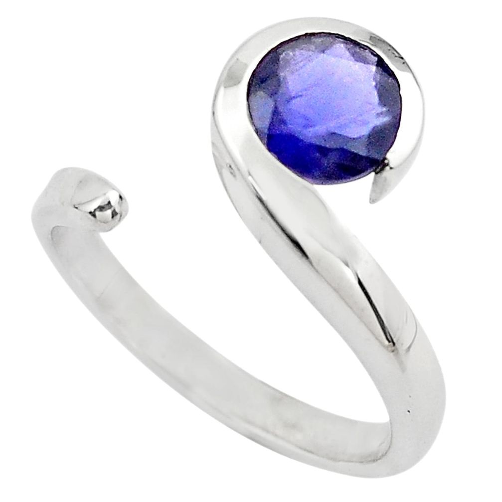 2.72cts natural blue iolite 925 silver adjustable solitaire ring size 7 p83455