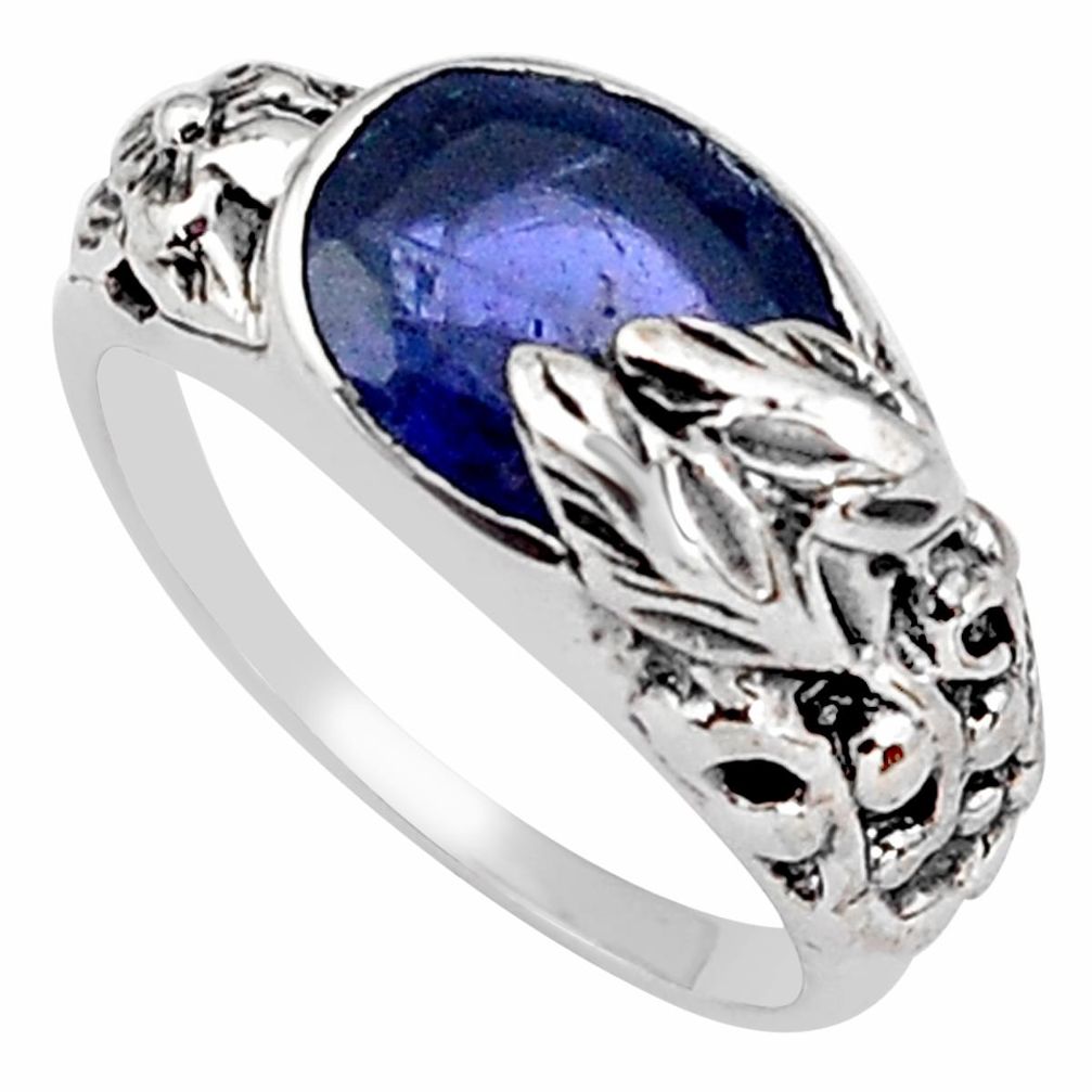 4.21cts natural blue iolite 925 silver solitaire flower ring size 8 p81639