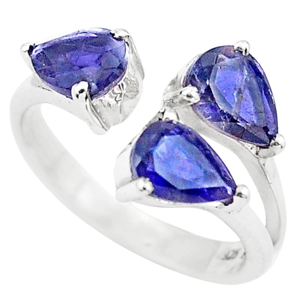4.56cts natural blue iolite 925 sterling silver adjustable ring size 5 p73399