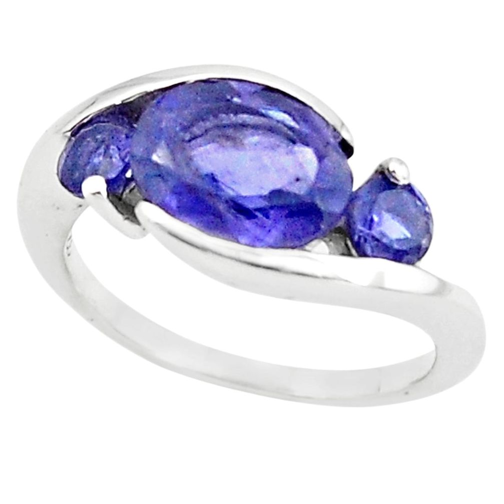 3.73cts natural blue iolite 925 sterling silver ring jewelry size 5.5 p73060