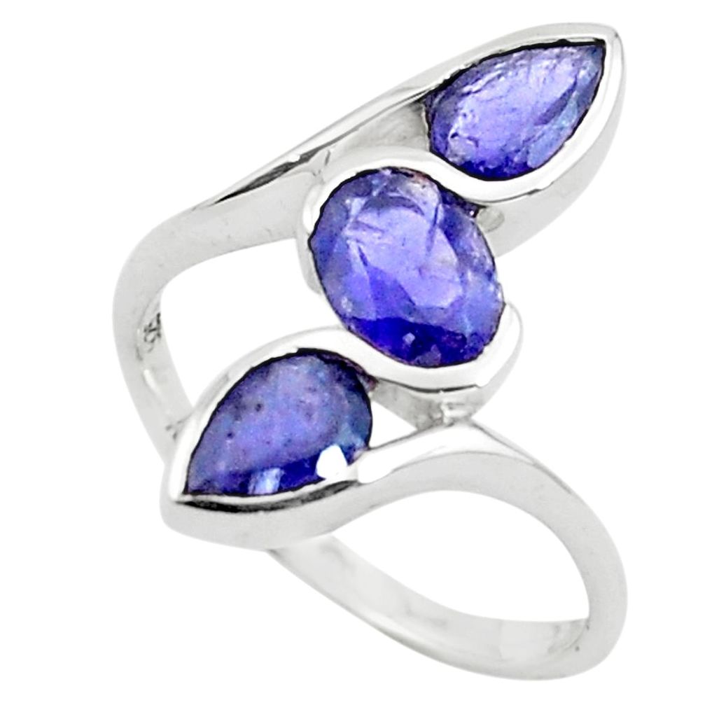 3.51cts natural blue iolite 925 sterling silver ring jewelry size 6.5 p73258
