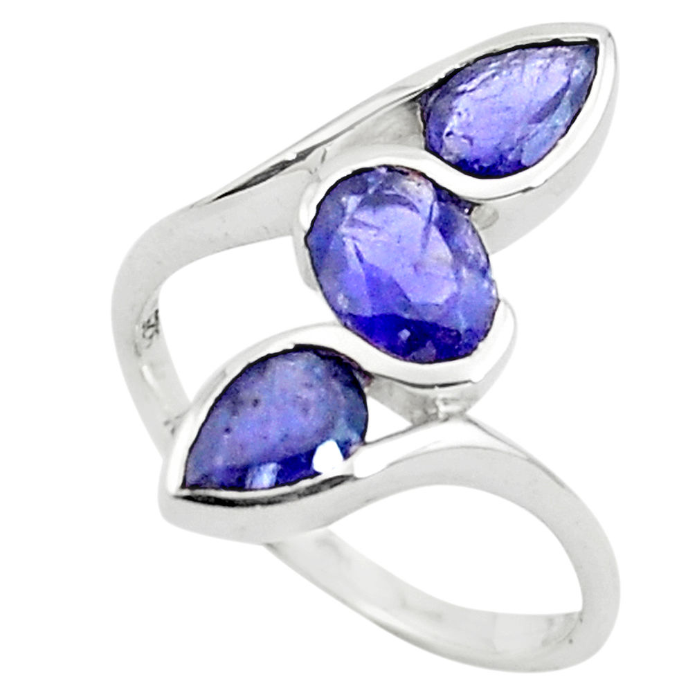 3.29cts natural blue iolite 925 sterling silver ring jewelry size 5.5 p73259