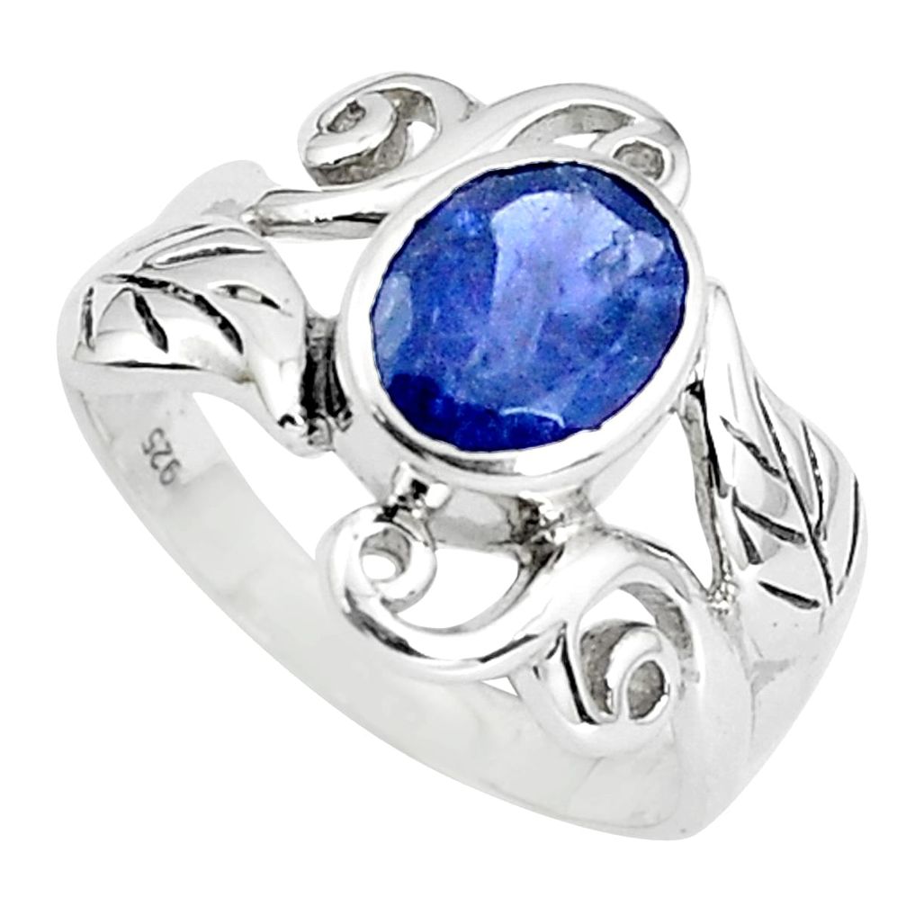 3.02cts natural blue iolite 925 sterling silver solitaire ring size 5.5 p36953