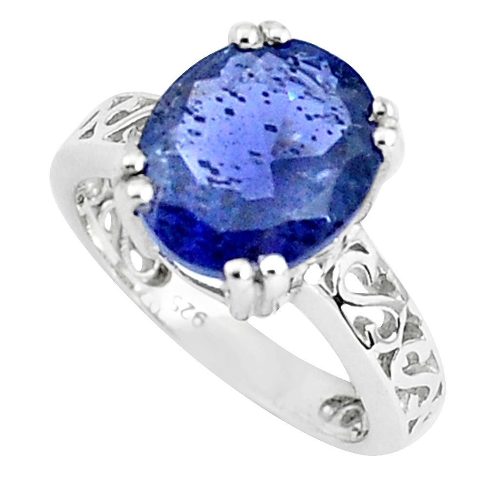 5.06cts natural blue iolite 925 sterling silver solitaire ring size 5.5 p36979