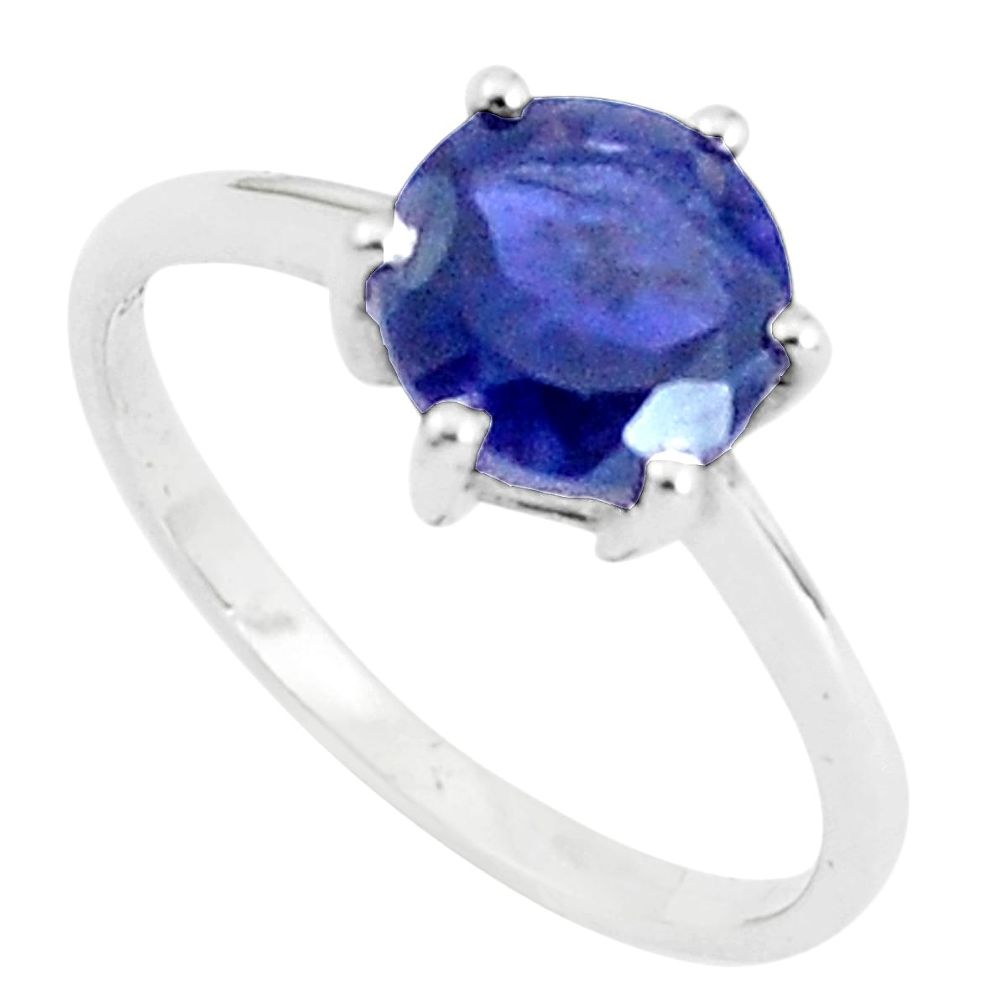 2.94cts natural blue iolite 925 sterling silver solitaire ring size 6.5 p36986