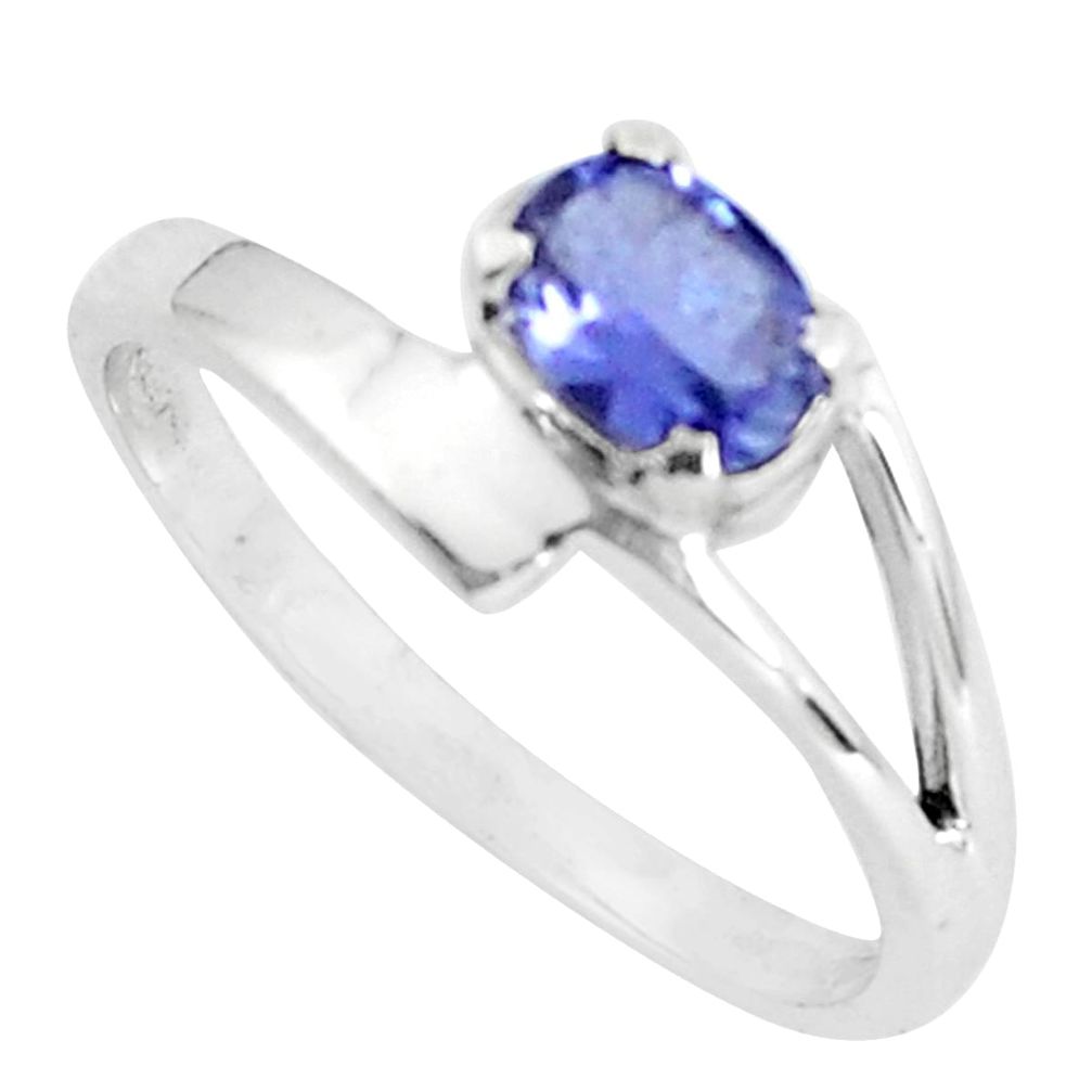 1.73cts natural blue iolite 925 sterling silver solitaire ring size 8.5 p37085