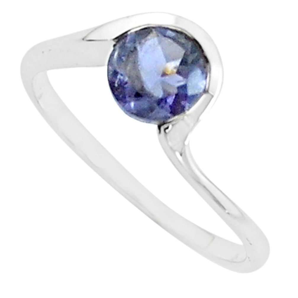 1.49cts natural blue iolite 925 sterling silver solitaire ring size 6.5 p62139