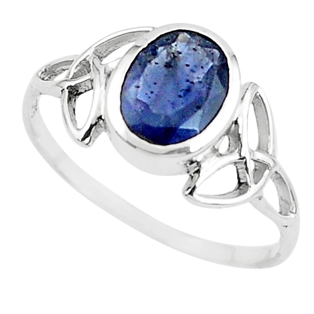 2.68cts natural blue iolite 925 sterling silver solitaire ring size 6 p62156