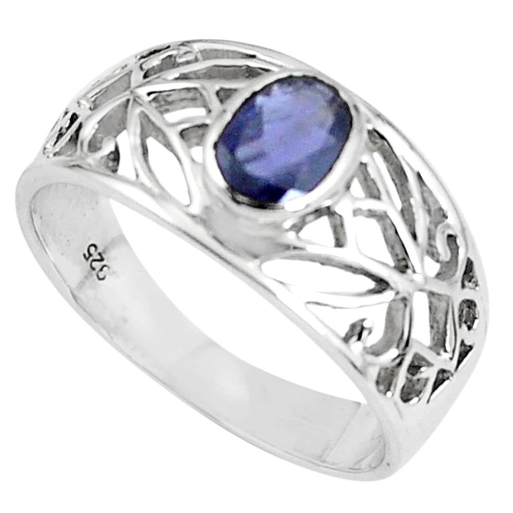 1.53cts natural blue iolite 925 sterling silver solitaire ring size 7.5 p62216