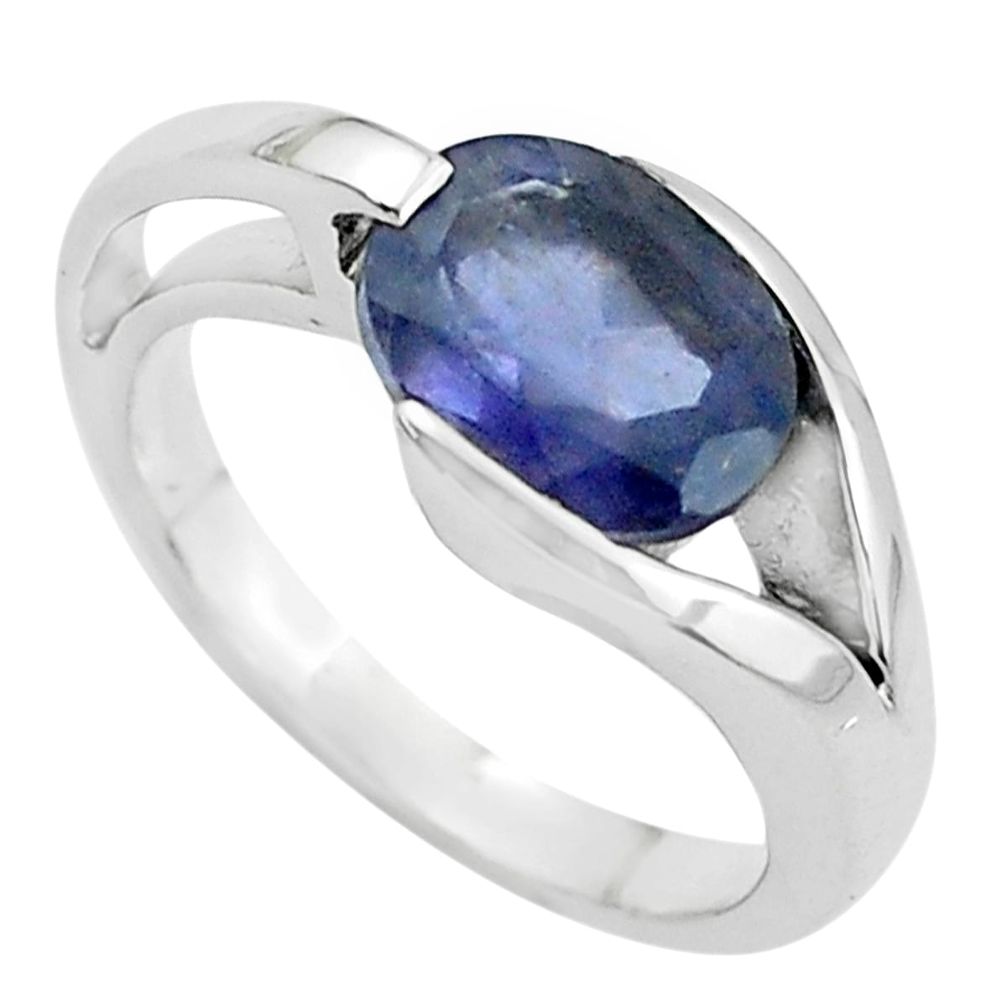 4.55cts natural blue iolite 925 sterling silver solitaire ring size 7.5 p62398