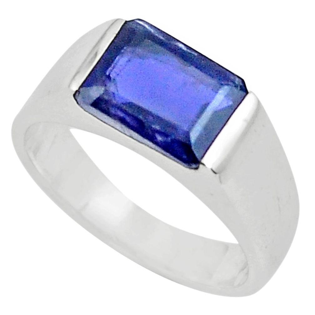 3.41cts natural blue iolite 925 sterling silver solitaire ring size 6.5 p73200