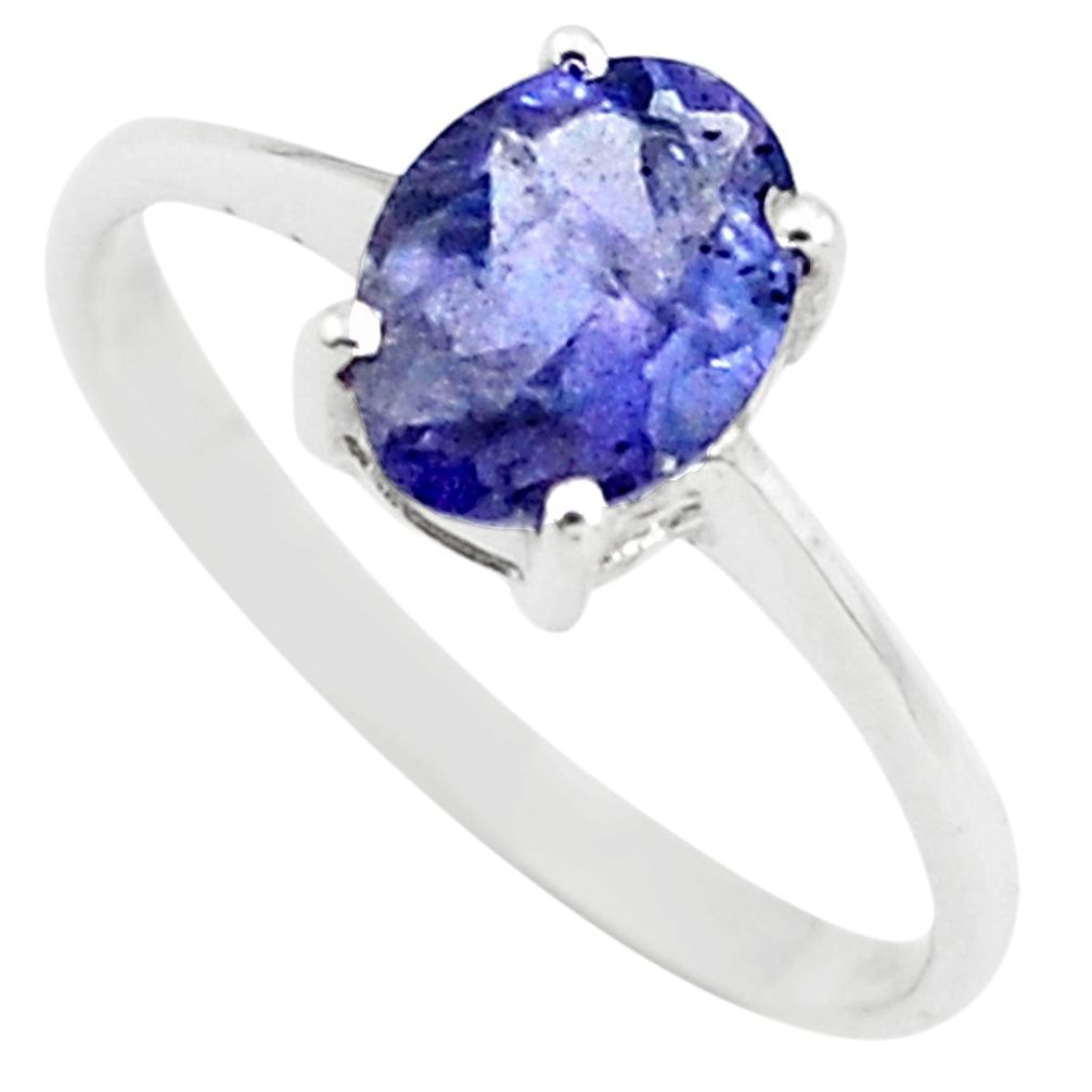 2.03cts natural blue iolite 925 sterling silver solitaire ring size 5.5 p73321