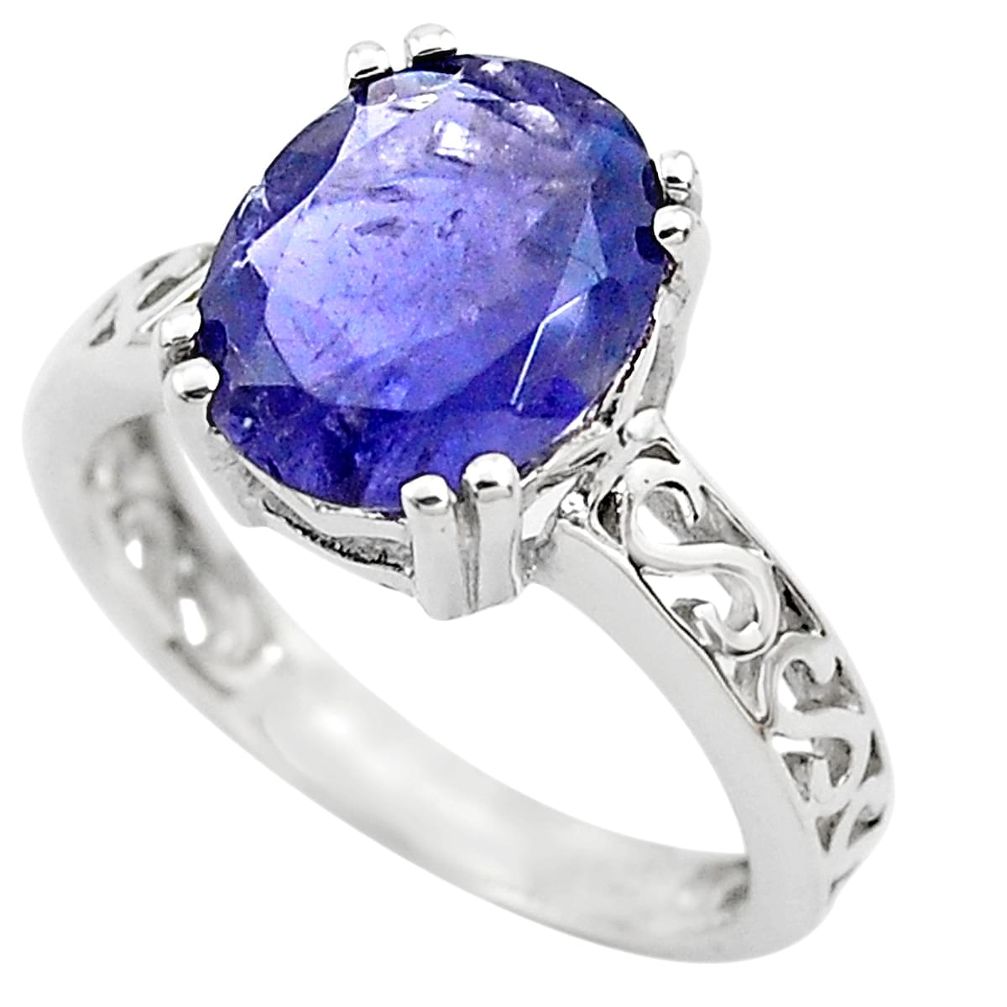 4.80cts natural blue iolite 925 sterling silver solitaire ring size 6.5 p82717