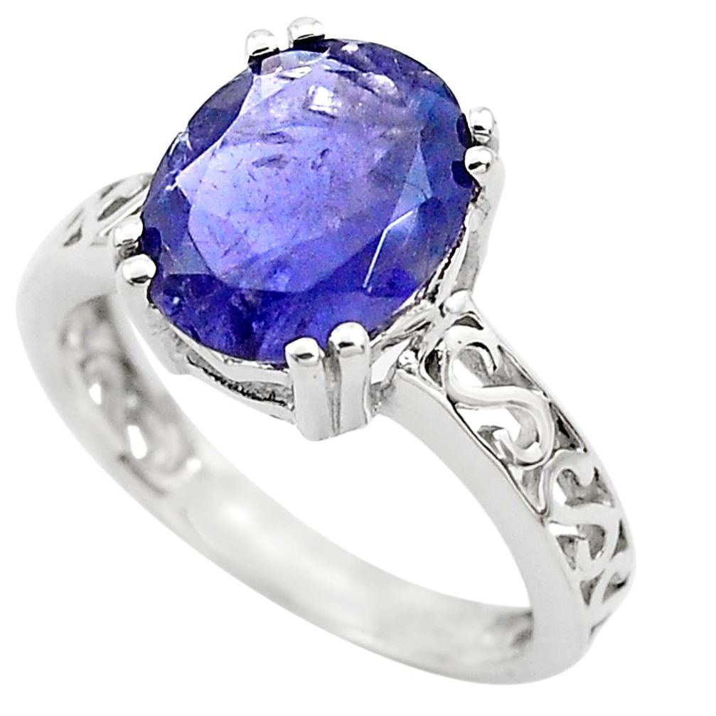 4.80cts natural blue iolite 925 sterling silver solitaire ring size 6 p82718