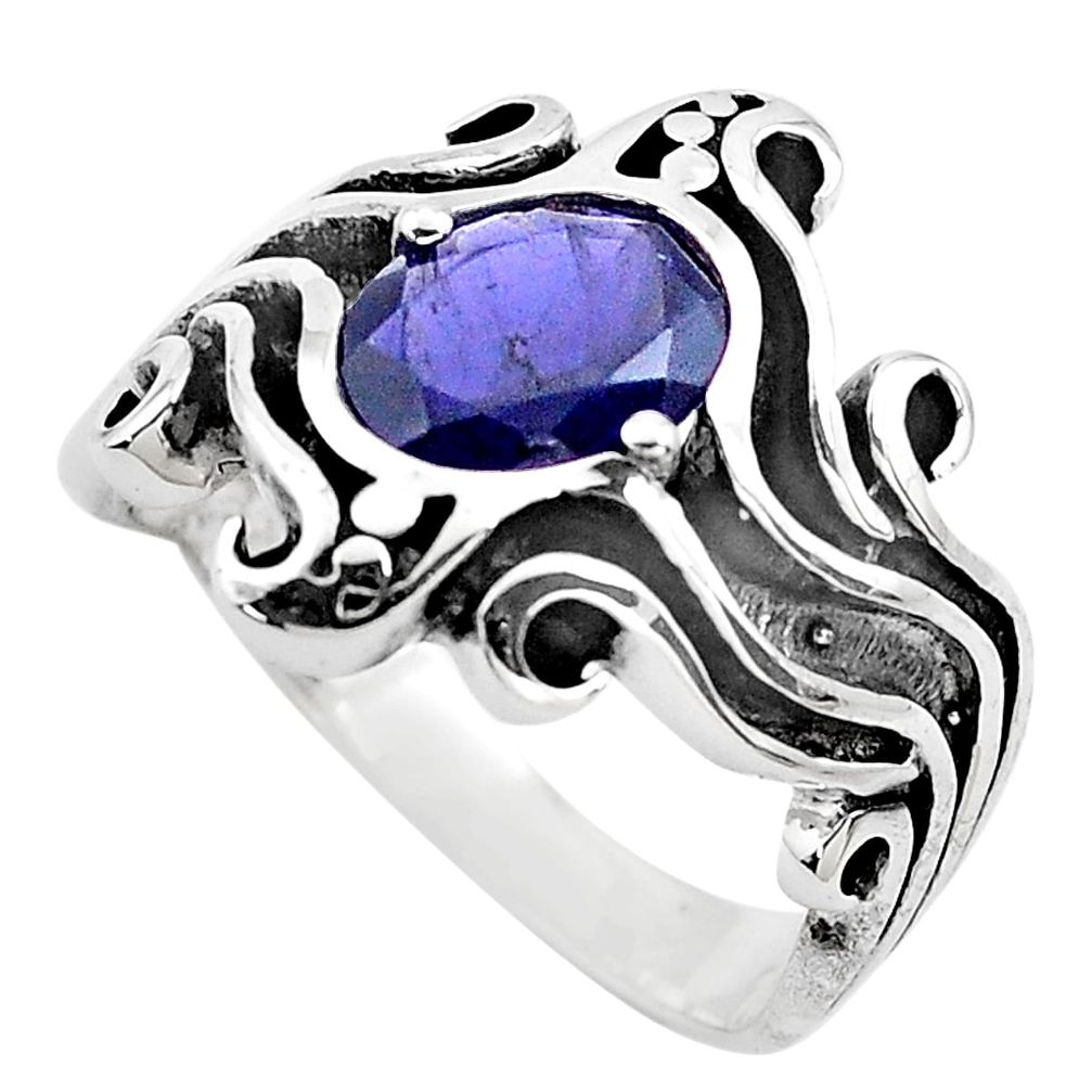 2.90cts natural blue iolite 925 sterling silver solitaire ring size 8.5 p82739