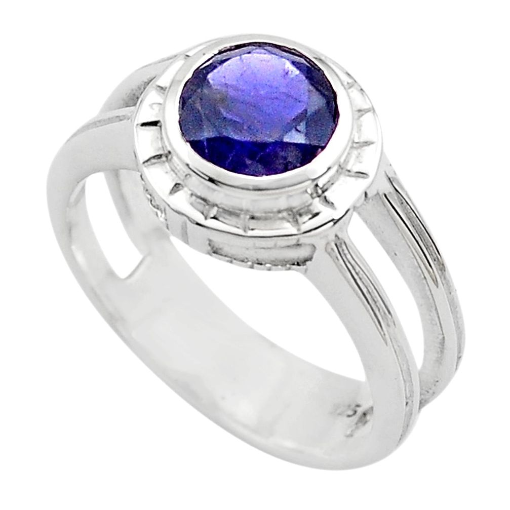 2.53cts natural blue iolite 925 sterling silver solitaire ring size 5.5 p82780