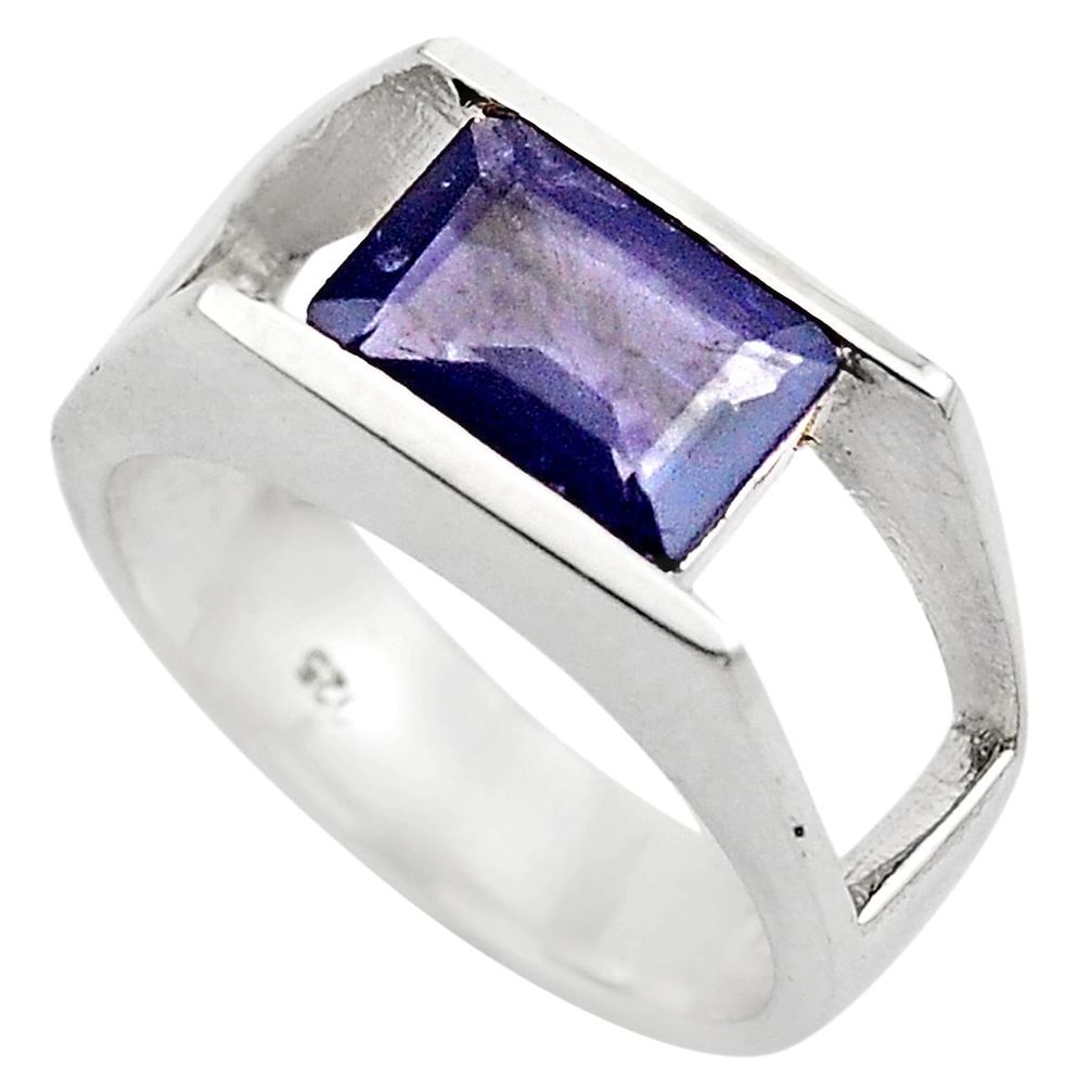 3.53cts natural blue iolite 925 sterling silver solitaire ring size 8.5 p83067