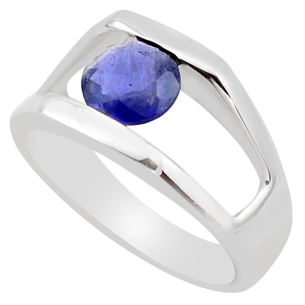 2.51cts natural blue iolite 925 sterling silver solitaire ring size 5.5 p83277