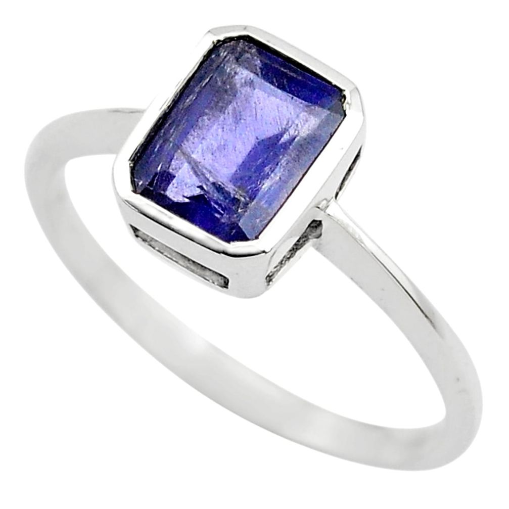 2.27cts natural blue iolite 925 sterling silver solitaire ring size 6.5 p83599