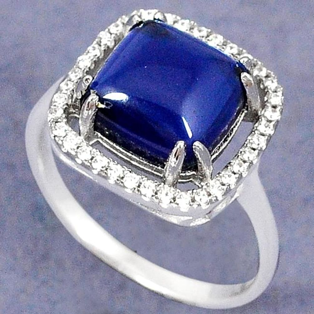 NATURAL BLUE IOLITE WHITE TOPAZ 925 STERLING SILVER RING JEWELRY SIZE 7.5 H28480