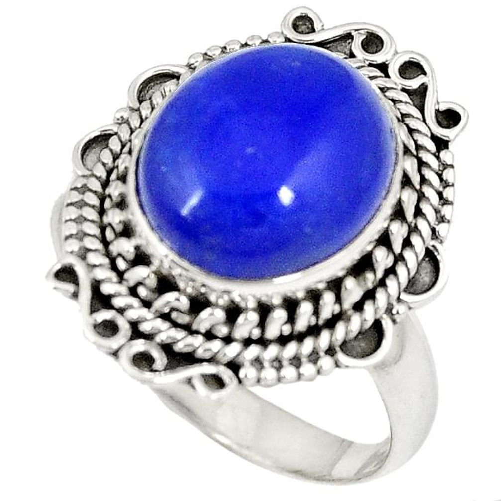 Natural blue jade 925 sterling silver solitaire ring jewelry size 7.5 h87703