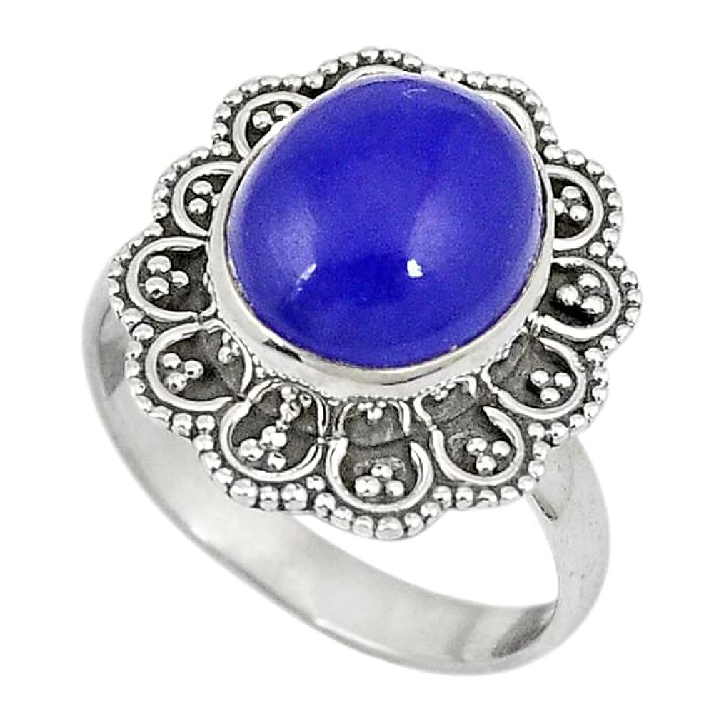 Natural blue jade 925 sterling silver solitaire ring jewelry size 7.5 h96723