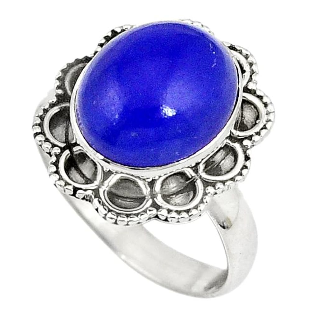 Natural blue jade 925 sterling silver solitaire ring jewelry size 7 h96740