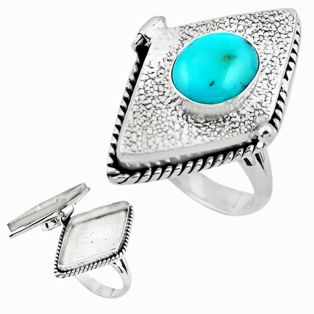 4.36cts natural blue kingman turquoise 925 silver poison box ring size 8 p75629