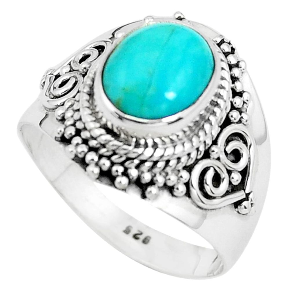 3.36cts natural blue kingman turquoise 925 silver solitaire ring size 7.5 p40326