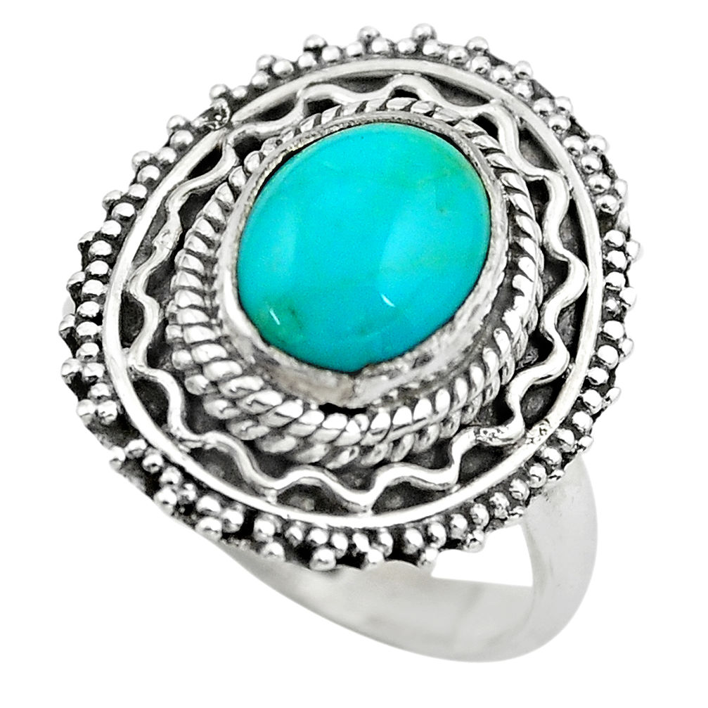 4.07cts natural blue kingman turquoise 925 silver solitaire ring size 8 p61562