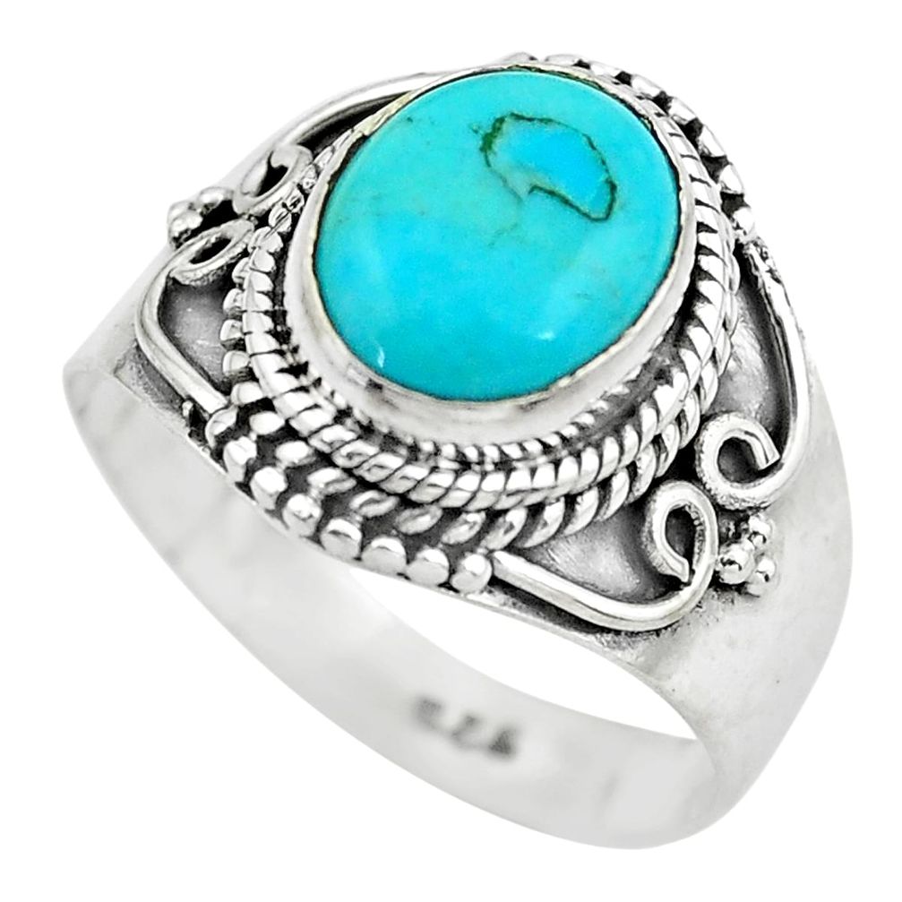 4.21cts natural blue kingman turquoise 925 silver solitaire ring size 7.5 p61570