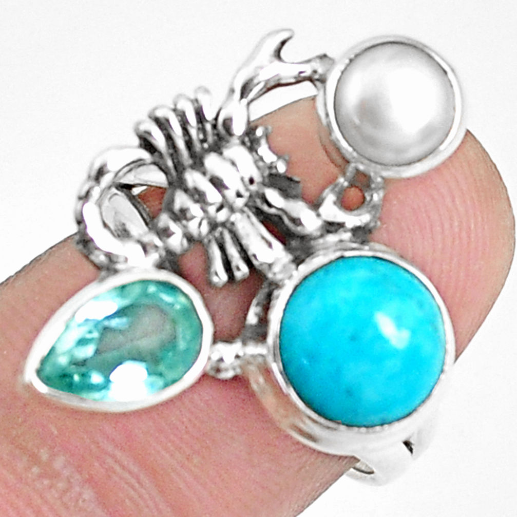 6.56cts natural blue kingman turquoise silver scorpion charm ring size 7 p42865