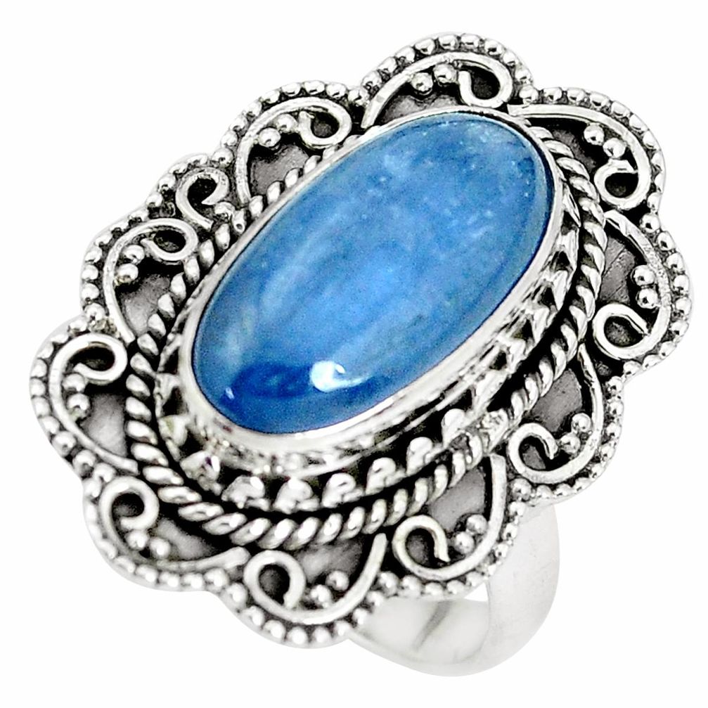 7.02cts natural blue kyanite 925 sterling silver solitaire ring size 7 p32785