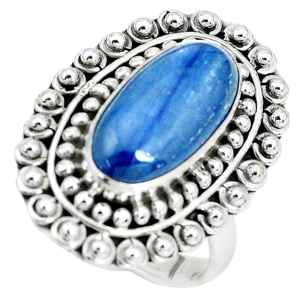 6.87cts natural blue kyanite 925 sterling silver solitaire ring size 8 p32797