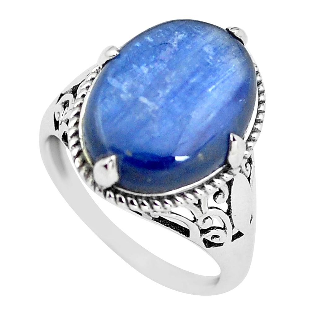 9.28cts natural blue kyanite 925 sterling silver solitaire ring size 8 p56993