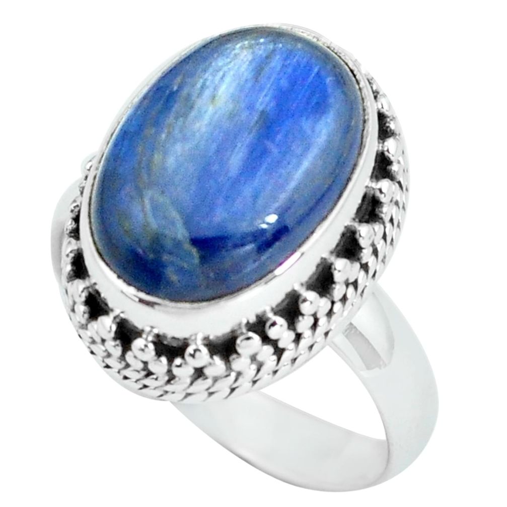 6.89cts natural blue kyanite 925 sterling silver solitaire ring size 7 p67635