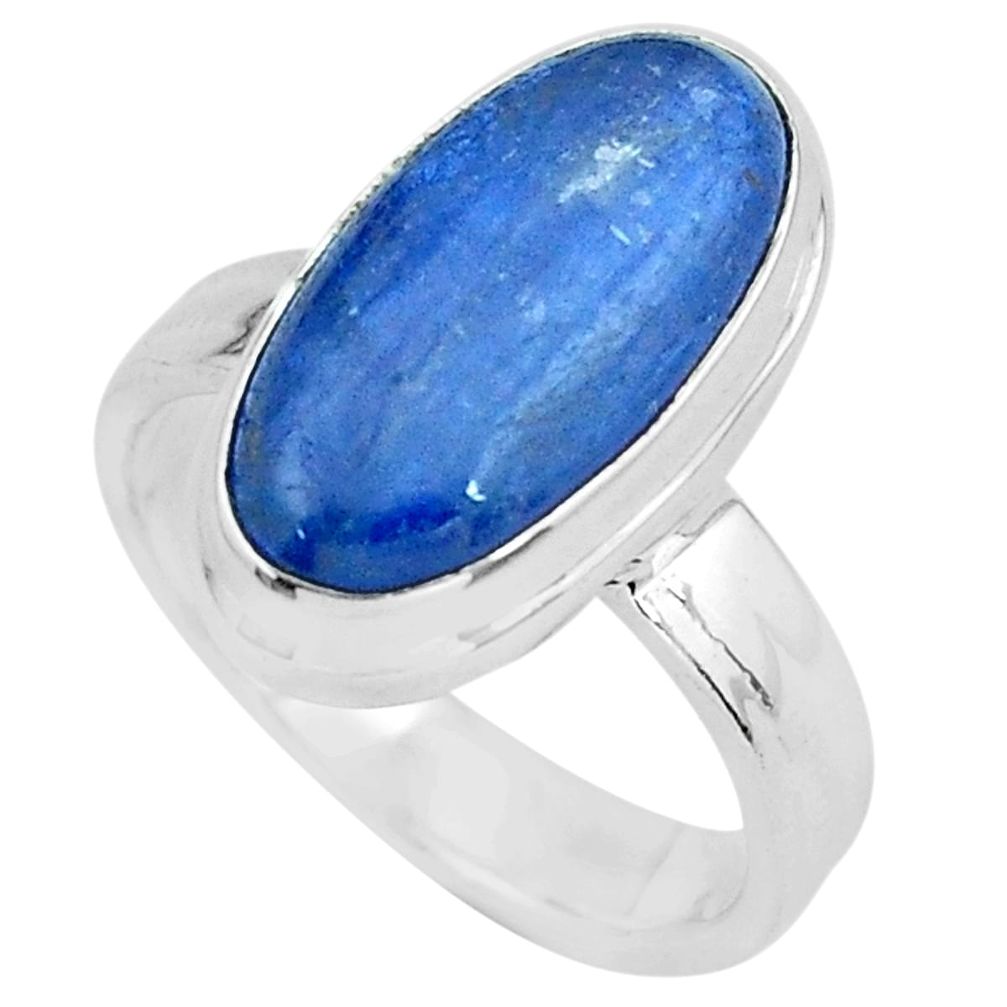 5.28cts natural blue kyanite 925 sterling silver solitaire ring size 6 p68162