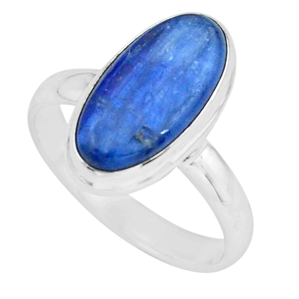 6.03cts natural blue kyanite 925 sterling silver solitaire ring size 8.5 p68165